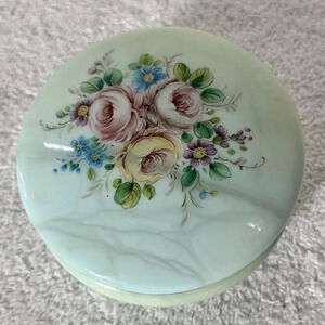 Vintage Genuine Alabaster Hand Carved Round  Trinket Dish Cottagecore Boho